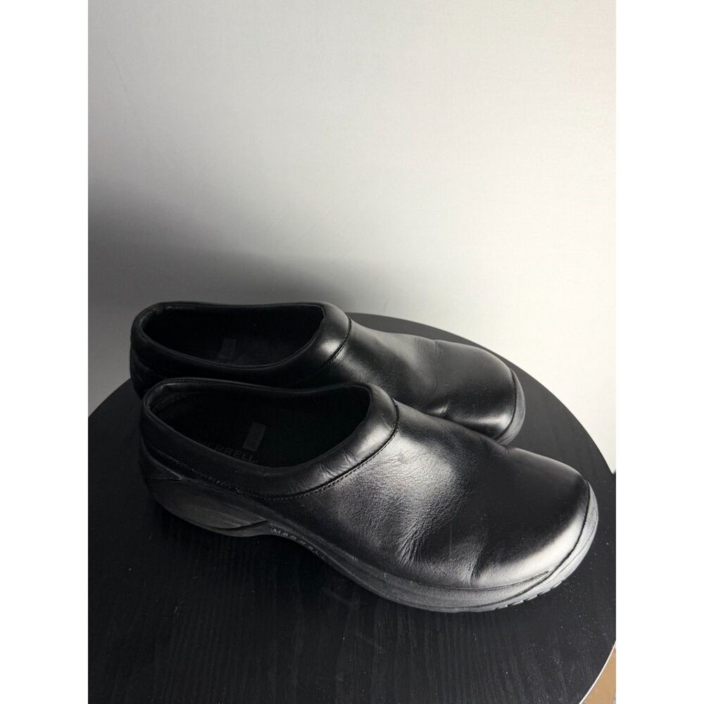 Merrell Encore Moc Black Leather Slip On Clogs Comfort Shoes Women’s 10